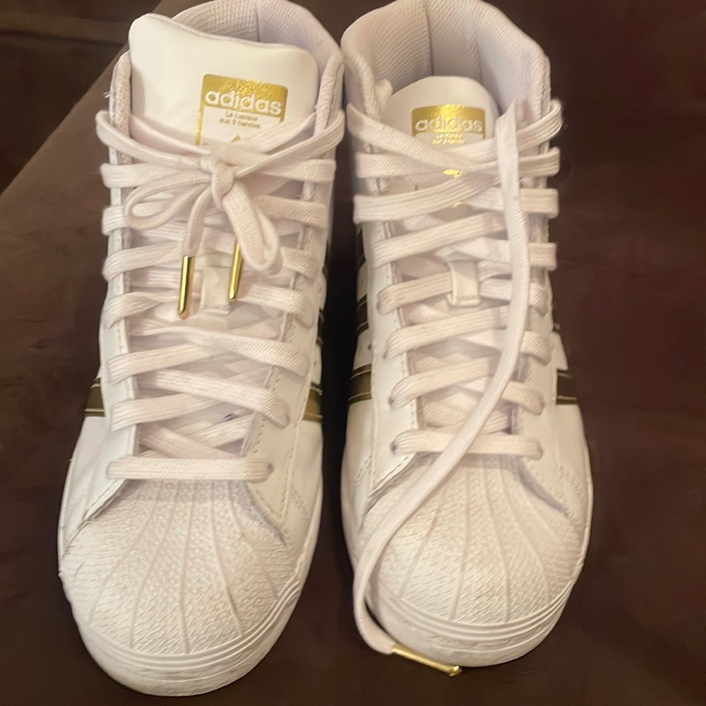 Adidas Women’s superstar up white gold sneaker with wedge